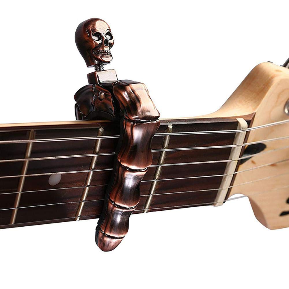 Musical Instrument Art - ギターカポ スカルカポ アコースティックギターとエレキギター用 スケルトンヘッド ウクレレカポ バンジョー、マンドリン、ベース、クラシックギター用