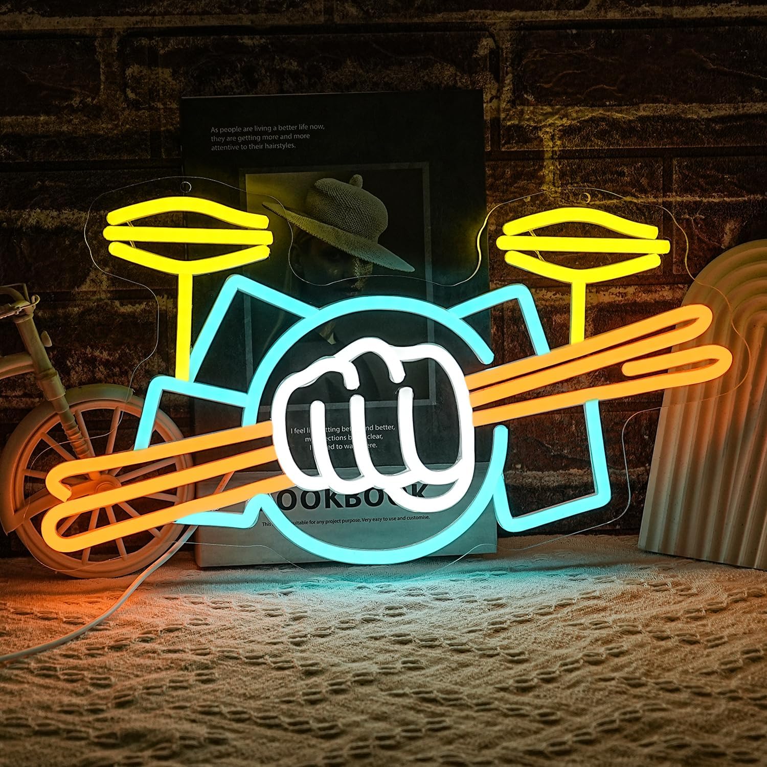 Musical Instrument Music - ドラムセットネオンサインUSB電源式楽器LEDネオンライト、音楽スタジオの壁飾り、ミュージカルショーの壁装飾用