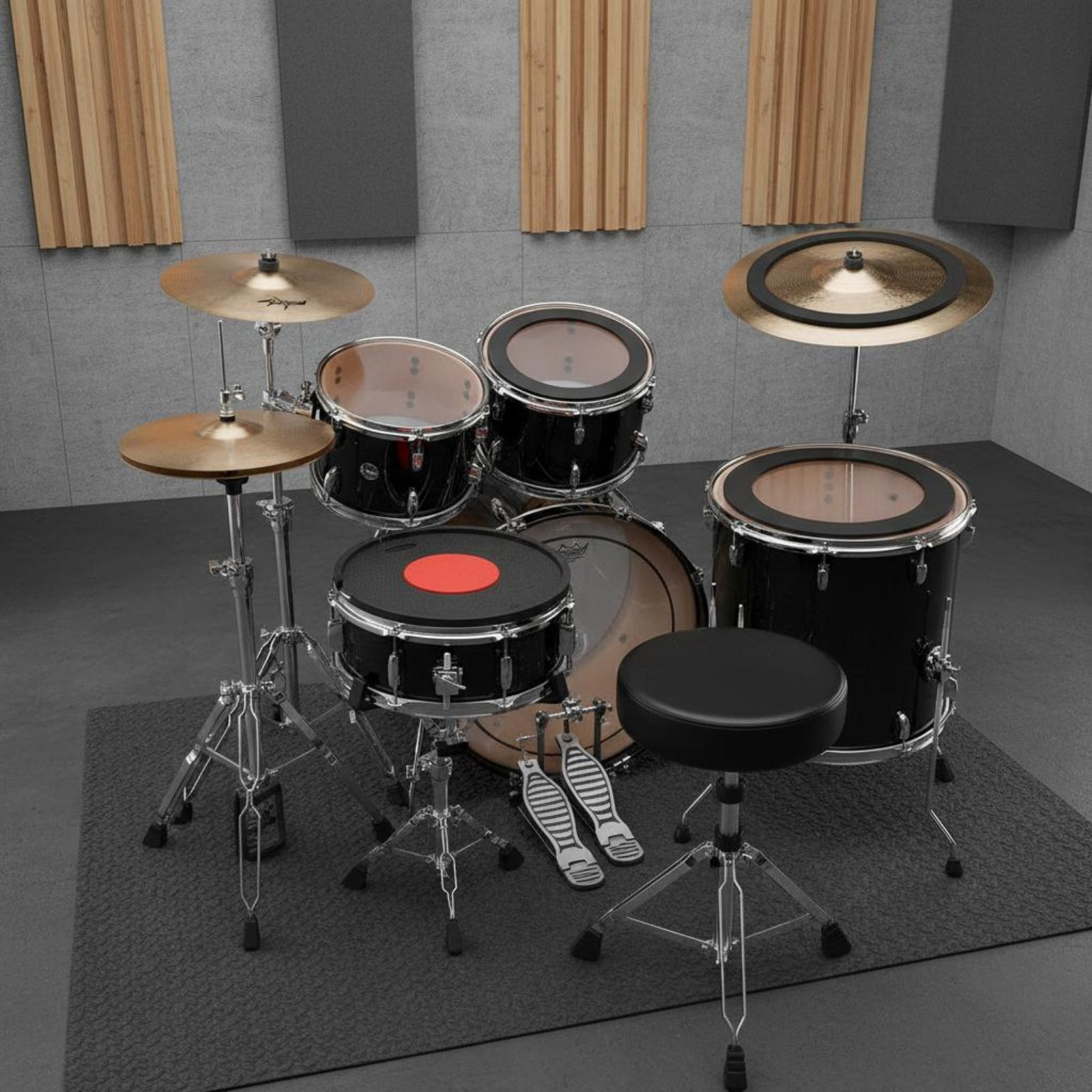 Musical Instrument Drum - ゴム製ドラム＆シンバルミュート、ノイズリダクションドラムミュートパッドセット、楽器アクセサリー、取り外し可能なセンター、家庭練習用