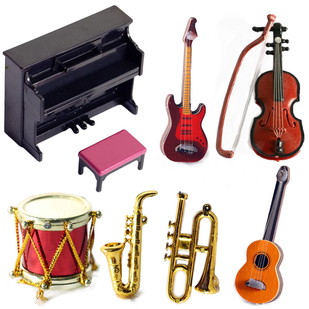 Musical Instrument Gif - アクセサリー付きのミニチュア人形,楽器,1/12スケール,ピアノ,ギター,ドラム,マイク,サックス,トランペットモデル