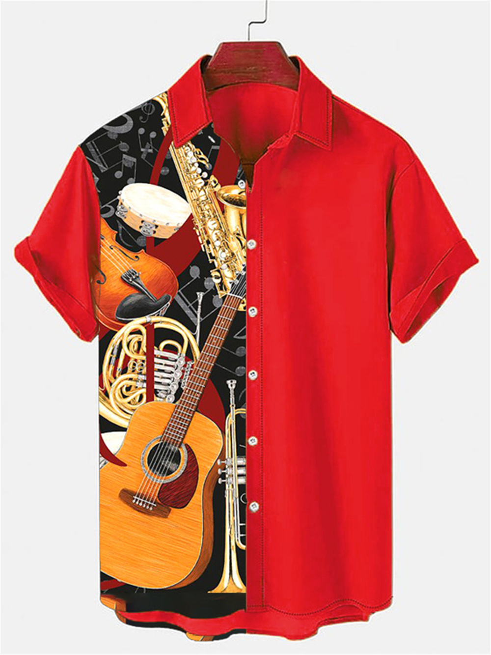 Musical Instrument Hawaii - 夏の国境を越えた新しい楽器 3D プリントハワイ半袖メンズ大きいサイズのゆったりとしたホリデービーチシャツ
