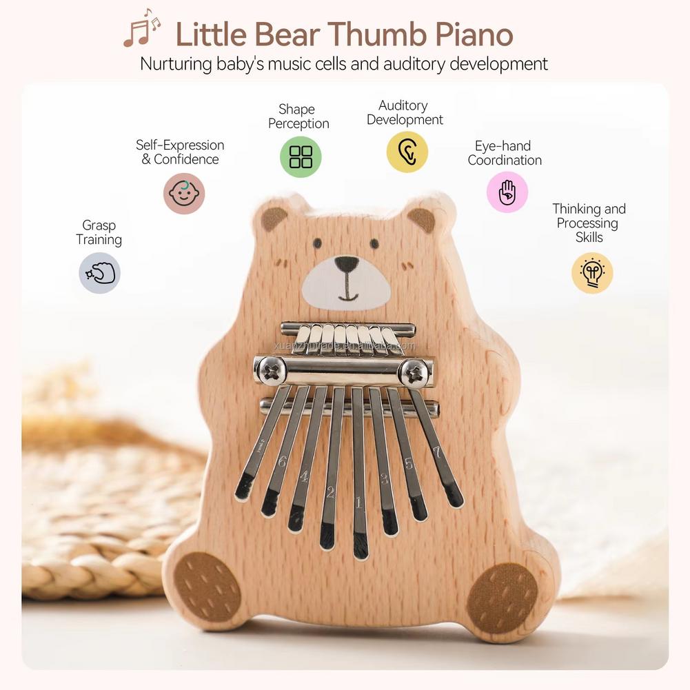 8 キーミニカリンバポータブル親指ピアノ漫画クマ指楽器ベビー - A Musical Instrument With Keys のレビューと価格